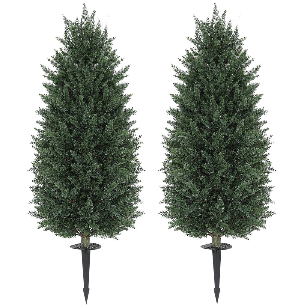 43.3 Inch Set Of 2 Artificial Cypress Topiary Tree, Indoor Outdoor UV Resistant Faux Plants With Ground Stake For Garden