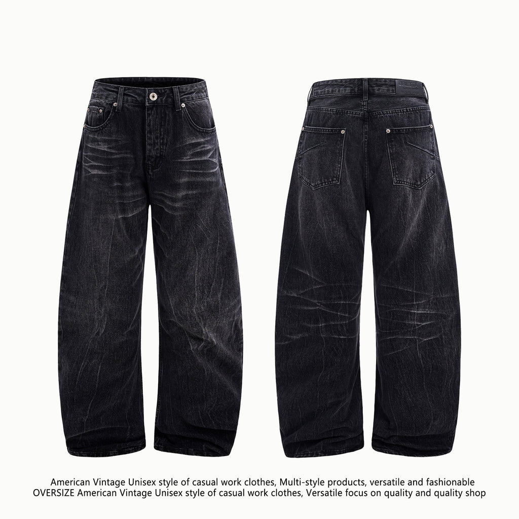 American Washed Old Lightning Crack Jeans