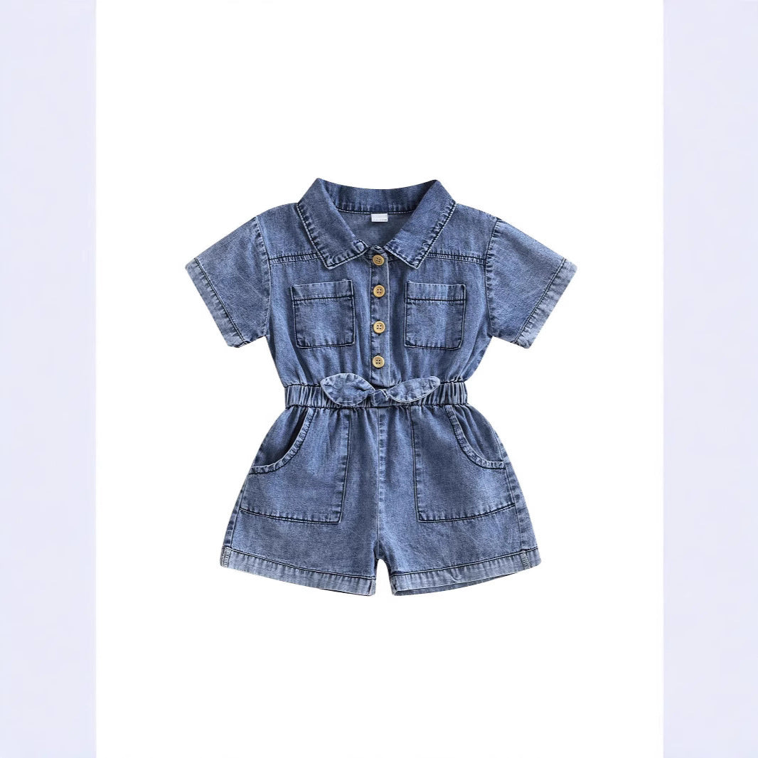 Girls' Lapel Cowboy Siamese Shorts