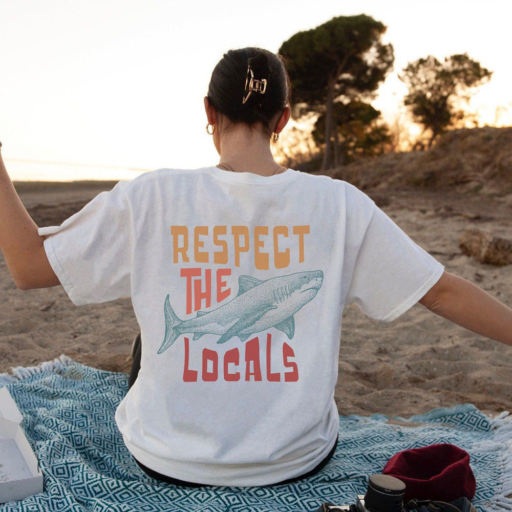 Respect The Locals Shark Tshirts Women Street Hip Hop Clothe