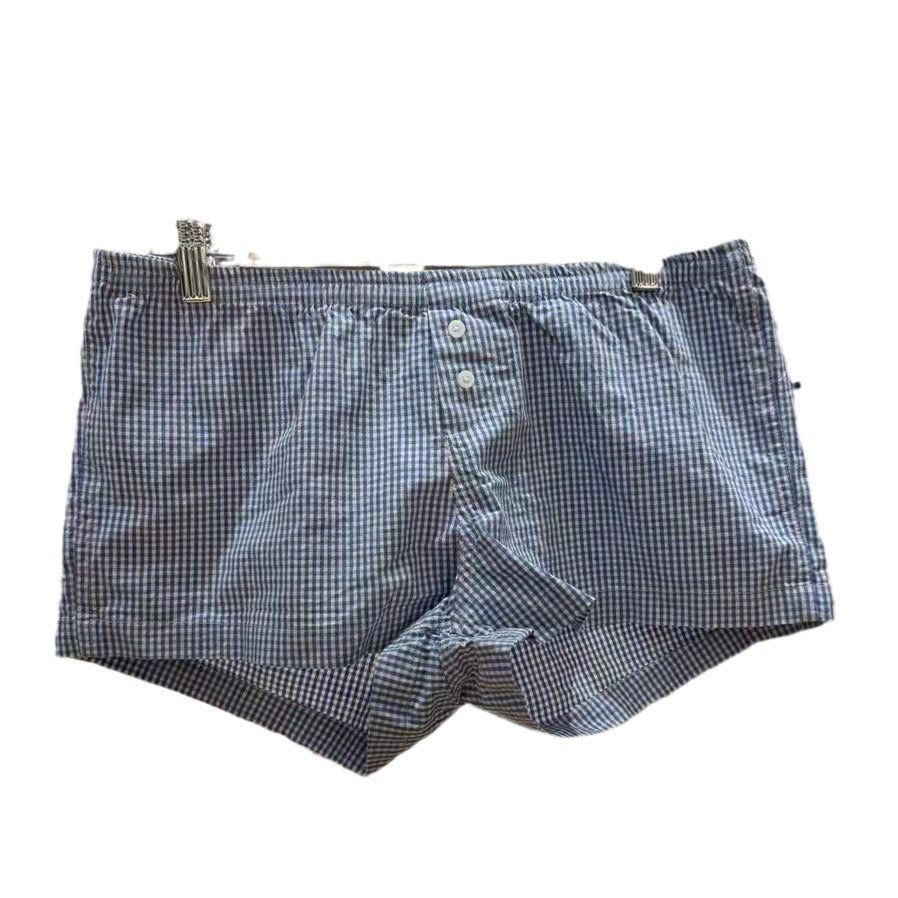 Elastic Waist Red Plaid Fastener Decoration Shorts For Women