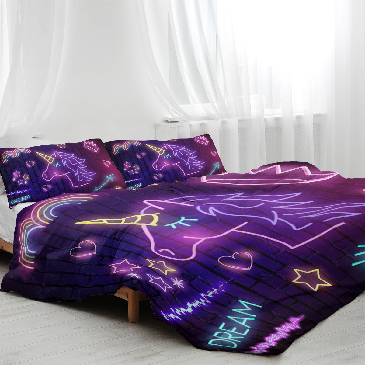 Star Bedding Neon  Pattern 3 Piece Black Duvet Cover Set