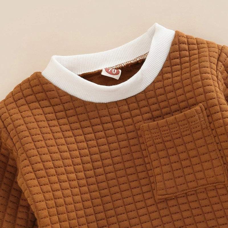 Boys' And Girls' Plaid Long Sleeve Round Neck Tops