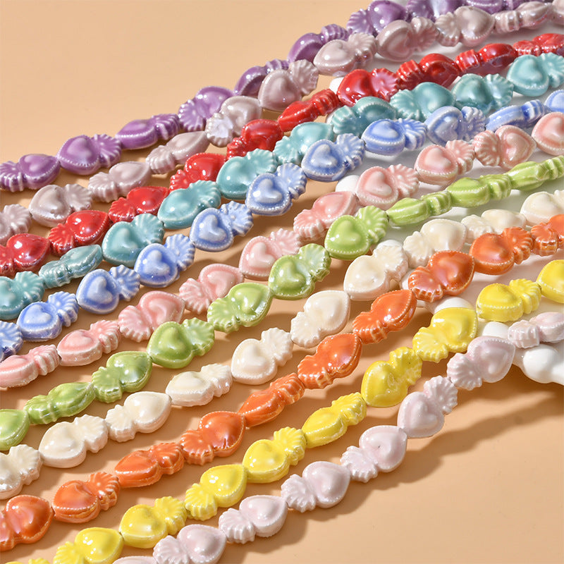 Cream Color Love Heart Small Torch Straight Hole Ceramic Beads