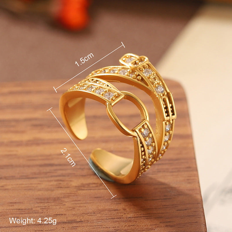 Natural Stone Geometric Ring High-grade Versatile Retro Non-fading