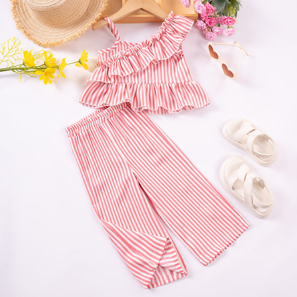 Girls' Striped Spaghetti Straps Tops And Shorts