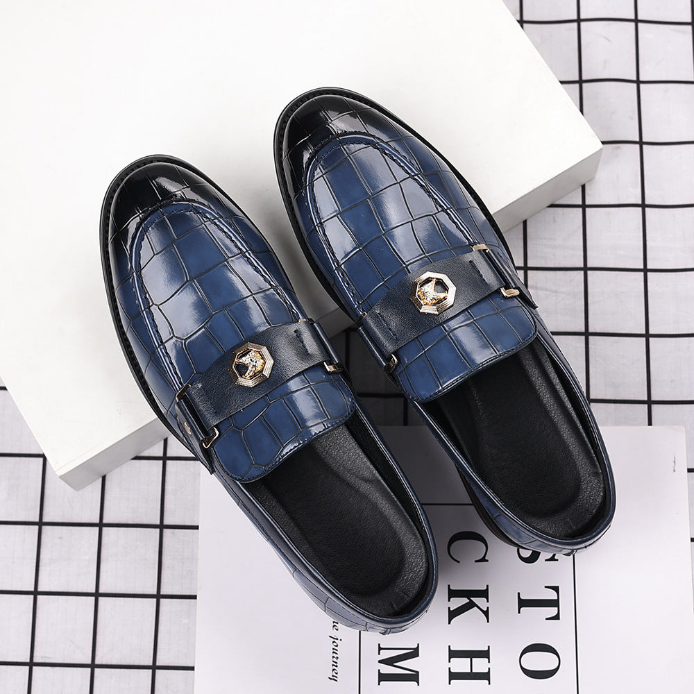 Plaid Casual Loafers Men's Banquet Slip-on Metal Buckle