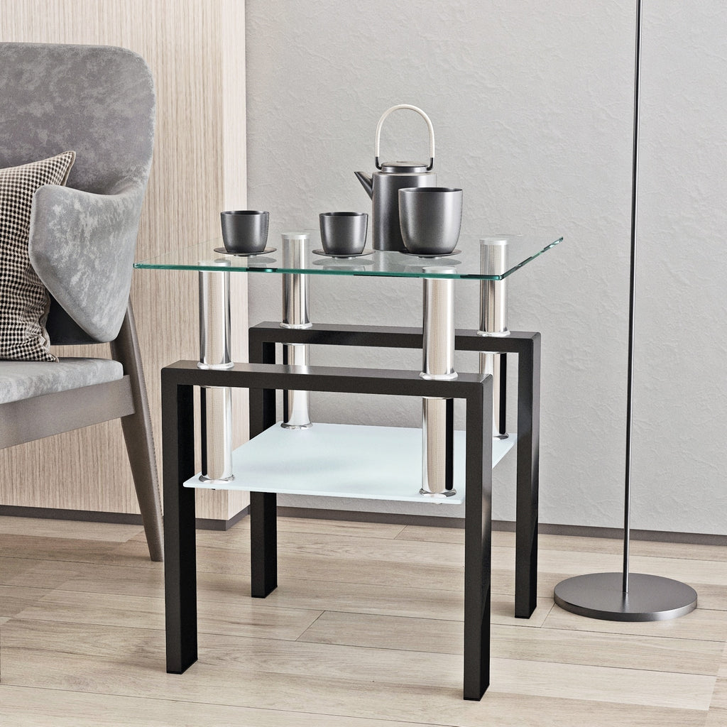 1-Piece Modern Tempered Glass Tea Coffee Table, Square For Living Room