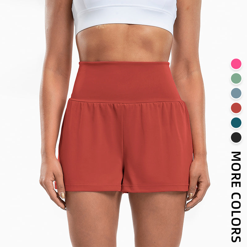 Sports Yoga Shorts High Waist Fake Two-Piece Outdoor Fitness Pants Invisible Dungarees Breathable Quick-Drying Training Wear