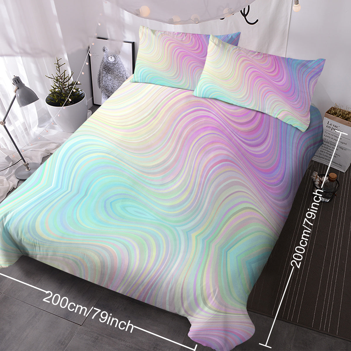 Girly Duvet Cover Rainbow Glitter Ombre Bedding Sets 3 Pcs Chic Purple Blue Green Pastel Bed Spreads Sparkle Quilt Cover Set With 2 Pillow Shams