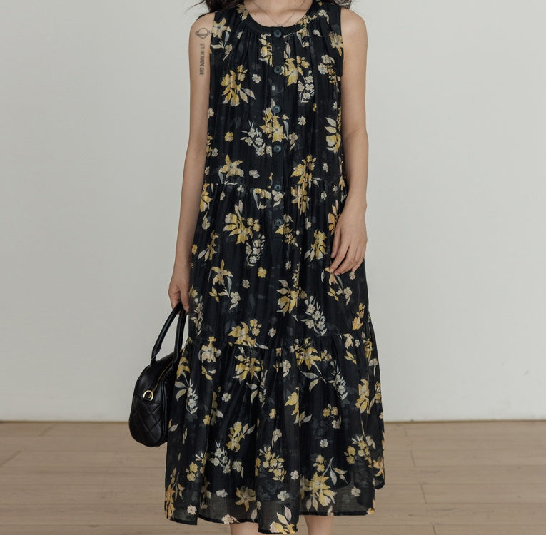 Sleeveless Floral Print Round Neck Dress