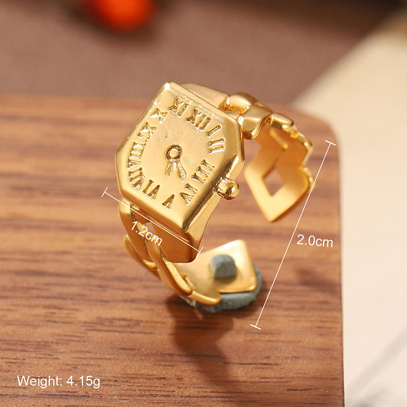 Natural Stone Geometric Ring High-grade Versatile Retro Non-fading