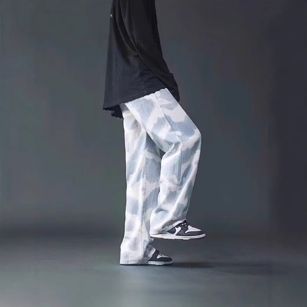 New High Street Tie-dyed Graffiti Wide-leg Pants Men
