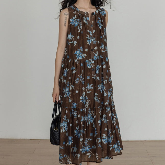 Sleeveless Floral Print Round Neck Dress