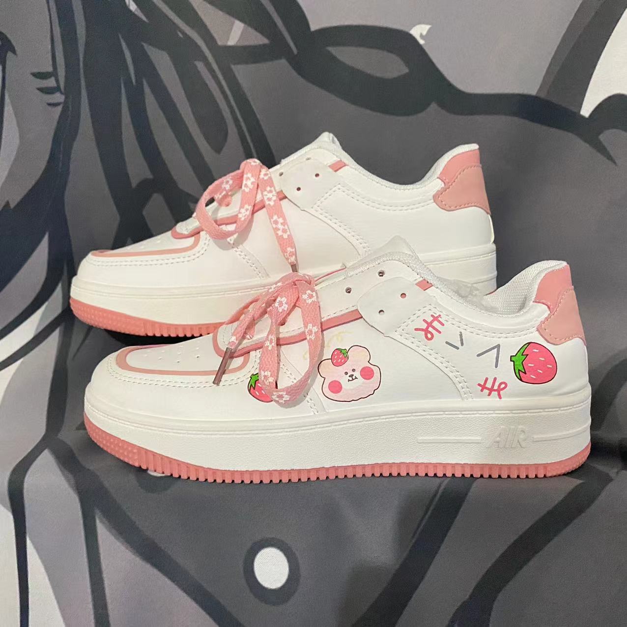 Girls Heart Thick Sole Versatile Strawberry Bear Casual Sneakers