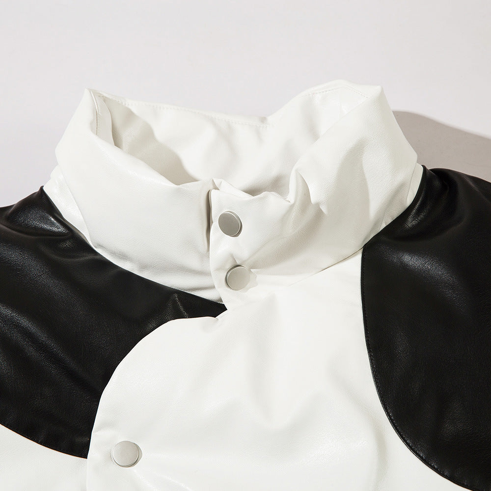 Stand-up Collar Cotton-padded Coat Winter Irregular Stitching Contrast Color