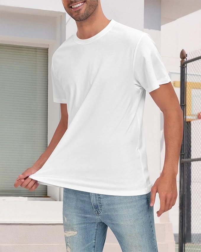 Neat White Basic Crewneck Short Sleeve Cotton Polyester Water Repellent Tops T Shirts Tee For Men