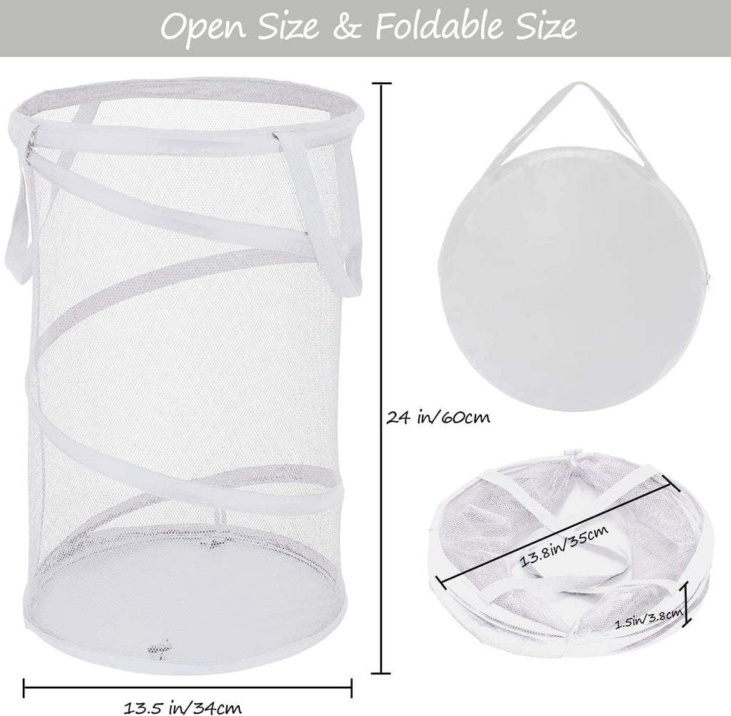 Large Collapsible Laundry Basket Foldable Mesh  Up Hamper With Handles For Laundry Room, Bath, Kids Room, College Dorm, Travel, Storage Organizer White