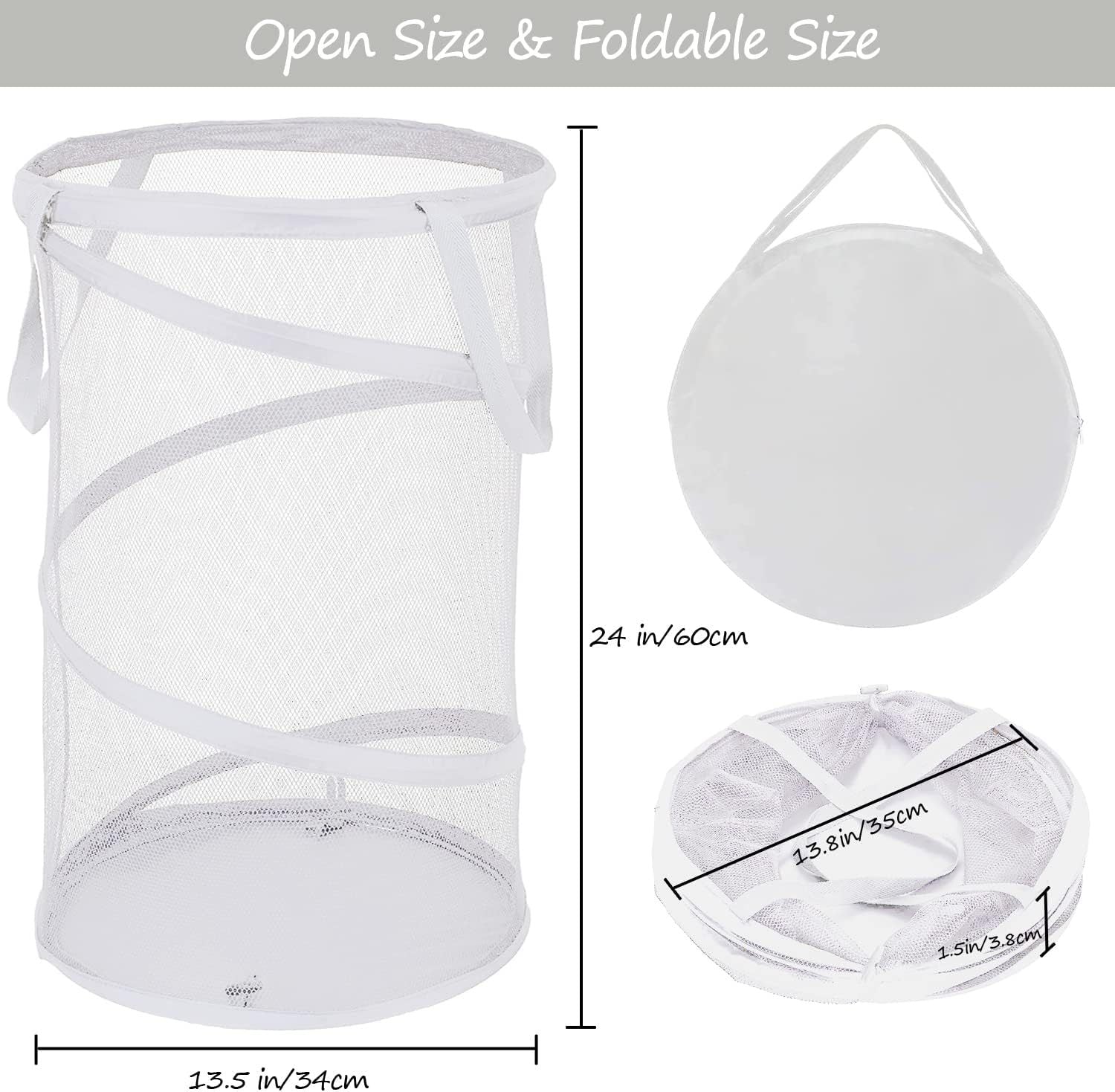 Large Collapsible Laundry Basket Foldable Mesh  Up Hamper With Handles For Laundry Room, Bath, Kids Room, College Dorm, Travel, Storage Organizer White