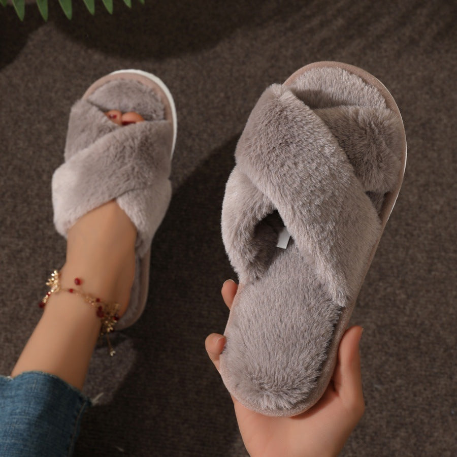 Cross Plush Cotton Slippers Female