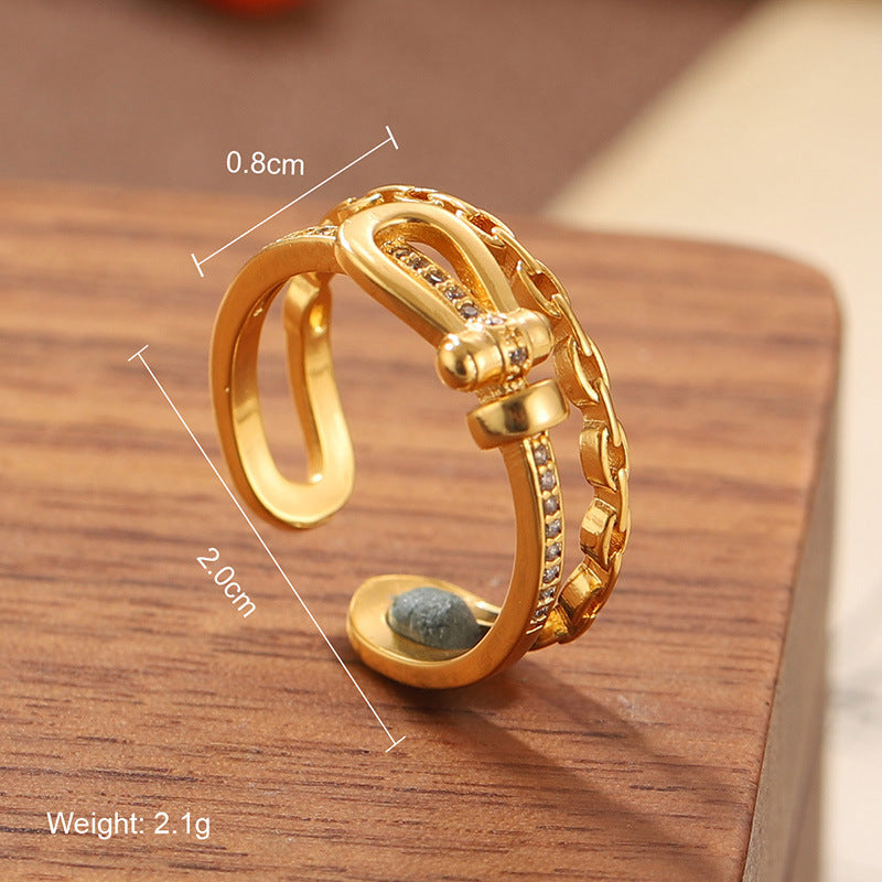 Natural Stone Geometric Ring High-grade Versatile Retro Non-fading