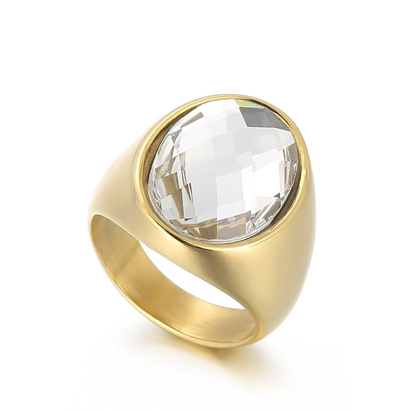 Retro Titanium Steel Electroplated Jewelry Personalized Elegant Oval Fashion Women's Glass Ring