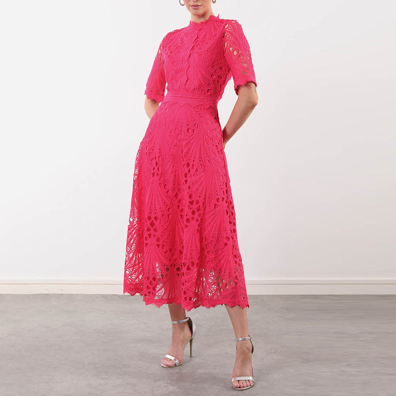 Retro Cinched Slimming Short Sleeves High Sense Dress