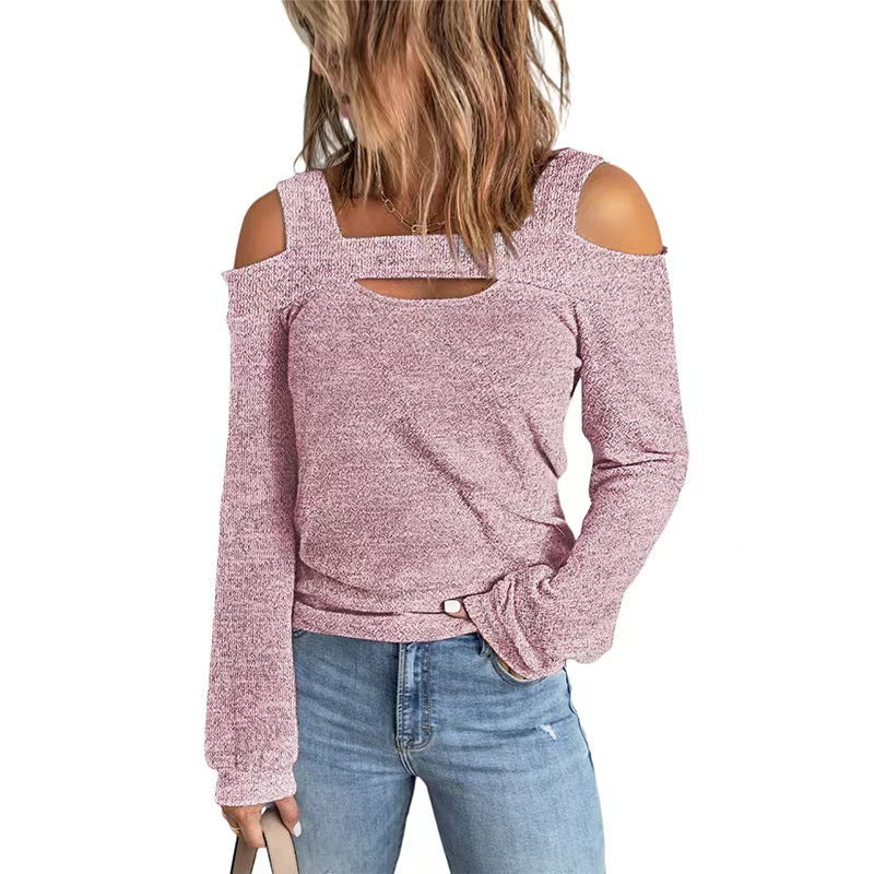 Womens Cold Shoulder Top Cut Out Long Sleeve Basic T Shirts Casual Blouse Tshirts
