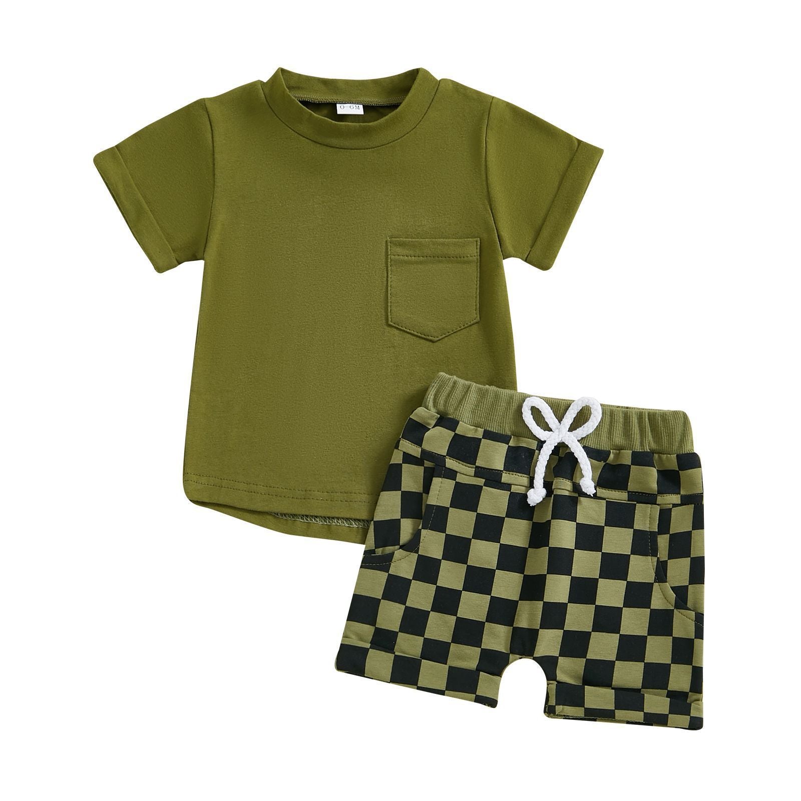 Fashion Personality Boy T-shirt Plaid Shorts Suit
