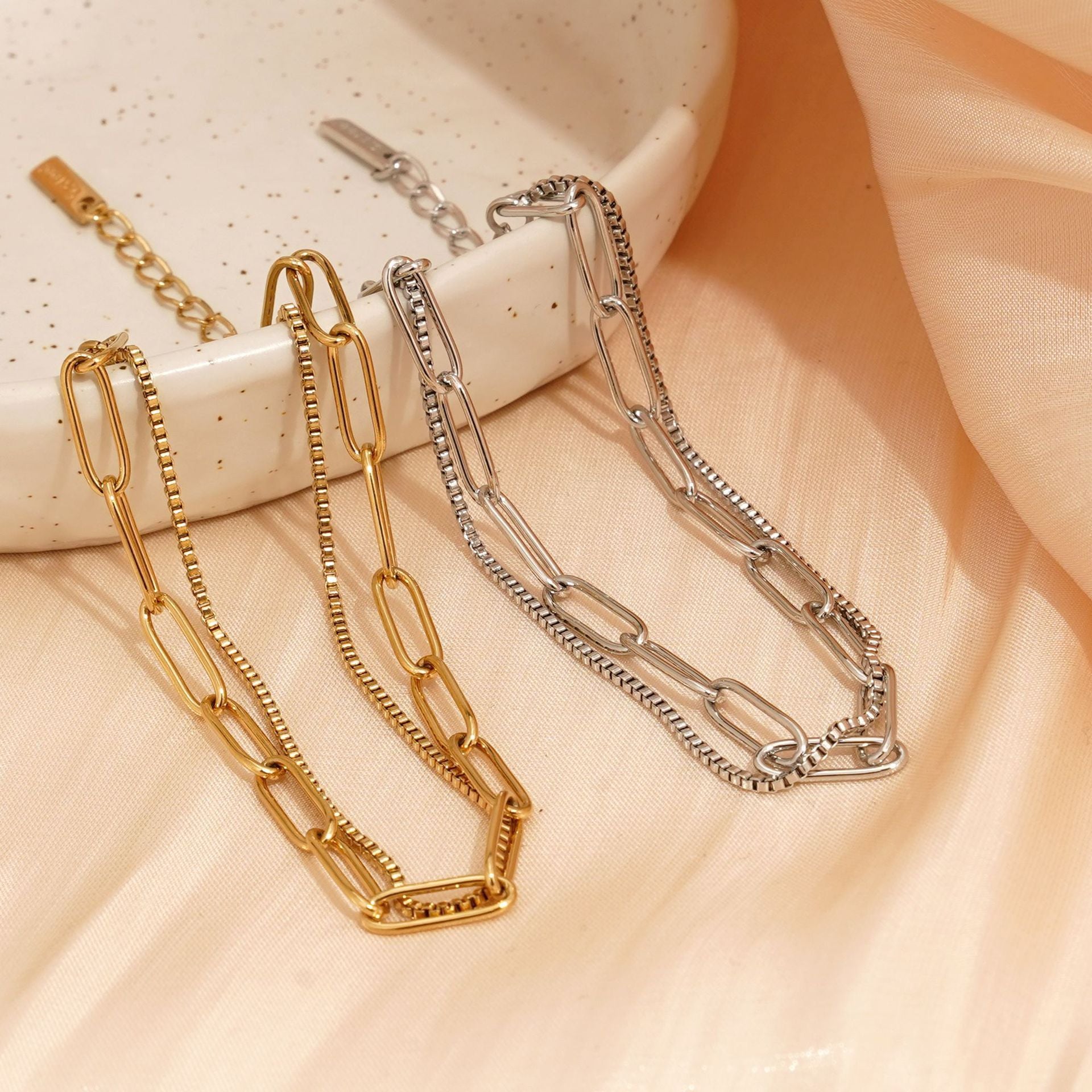 Double Layer Twin Titanium Steel Bracelet Ins Cold Style European And American Women