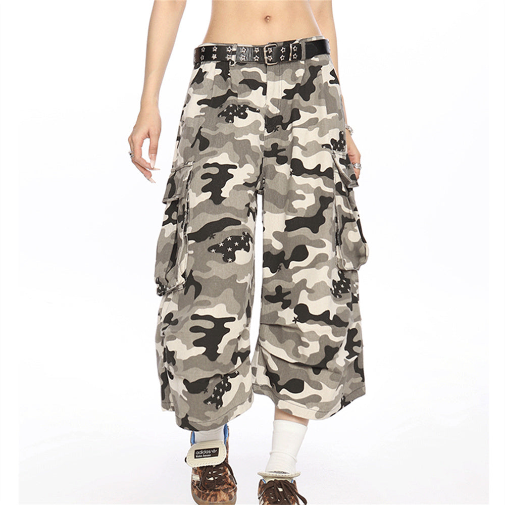 Multi-pocket Polka Dot Camouflage Cargo Pants Women