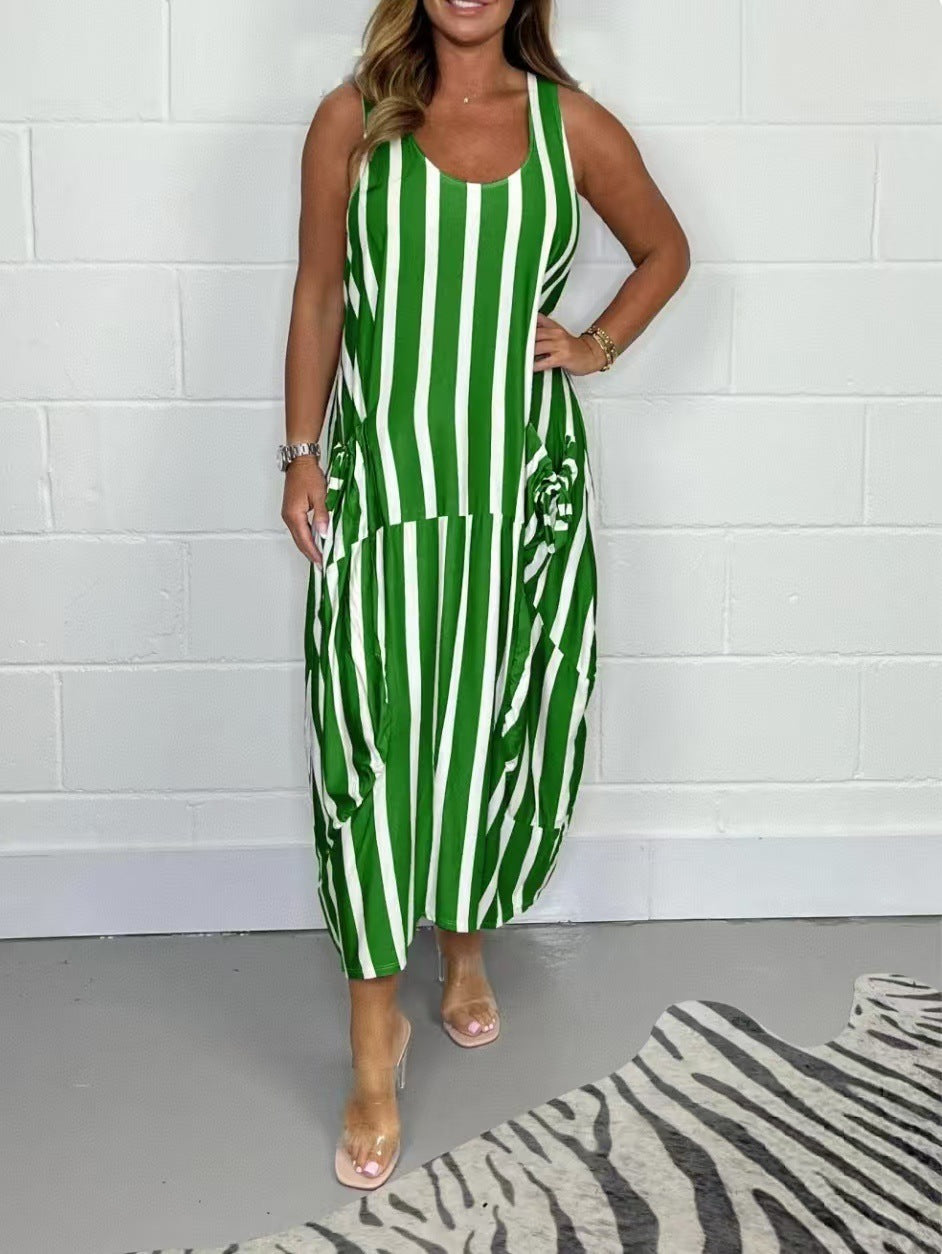 Women's Fashion Striped Sleeveless Long Dress