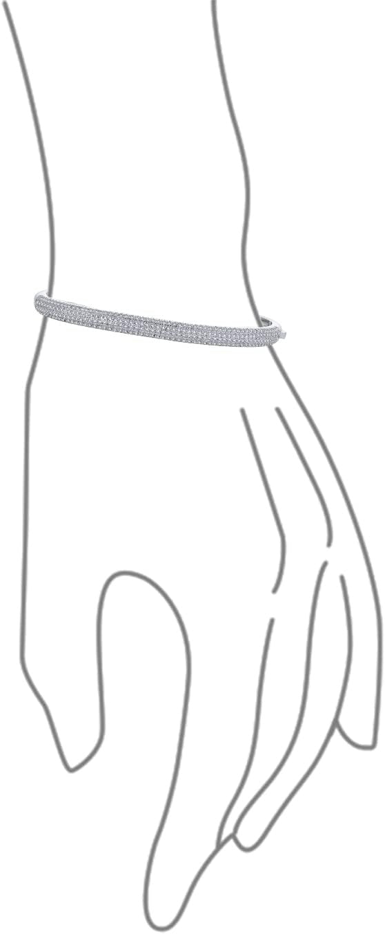 Classic Fashion Bridal Pave AAA Cubic Zirconia Princess Cut CZ Eternity Tennis Stackable Bangle Bracelet For Women, Prom, Wedding Silver Plated 7-7.5 Inch