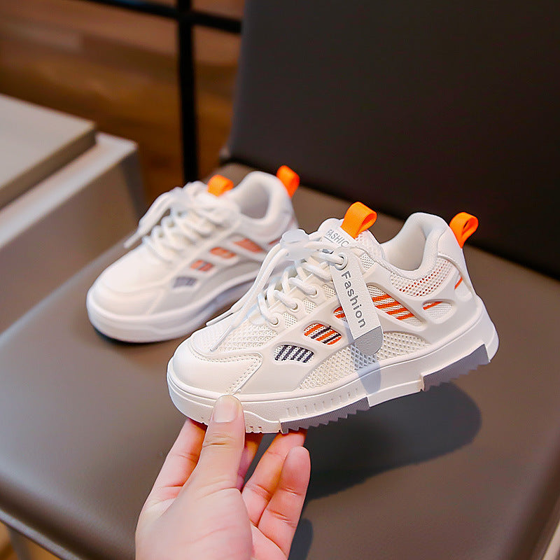 Fashion Children's Breathable Mesh Shoes Medium And Large Children's Sneakers Boys White Shoes