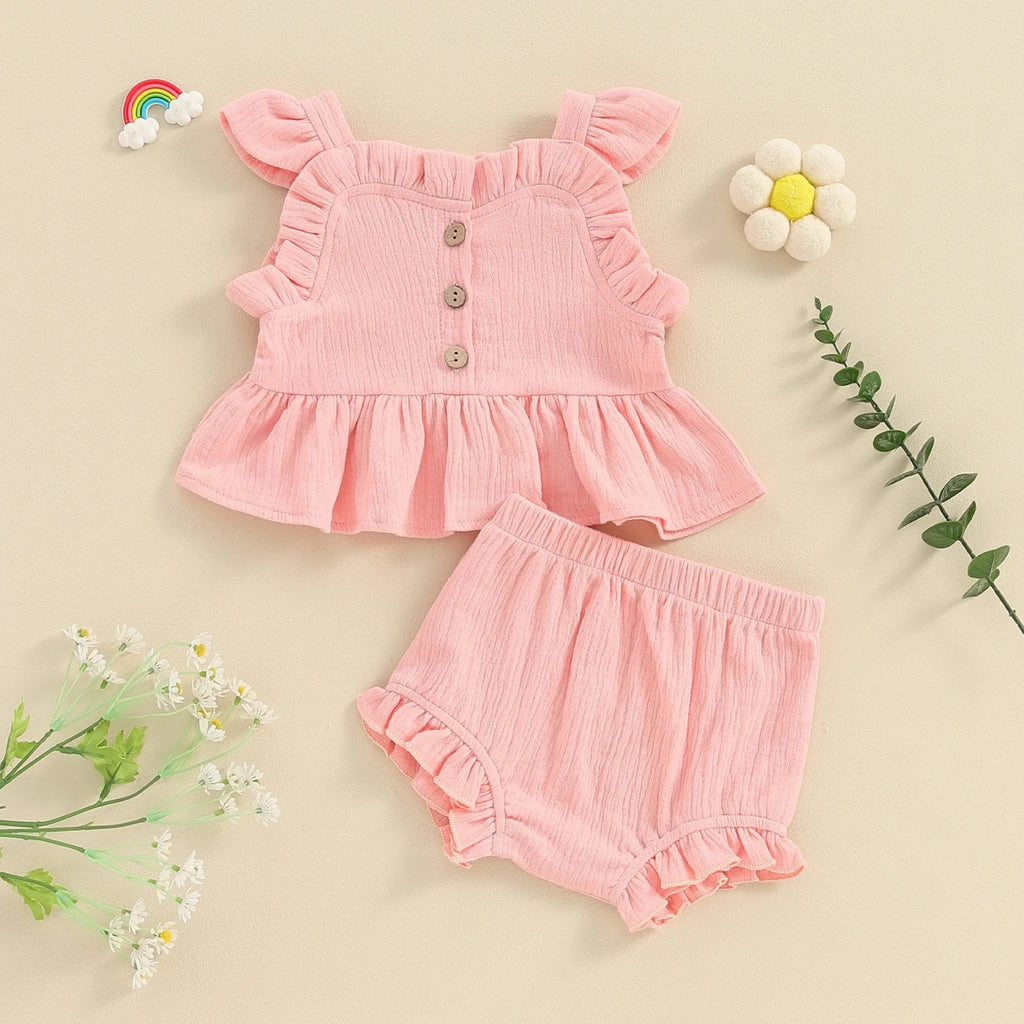 Girls Summer Suspender Shorts Suit