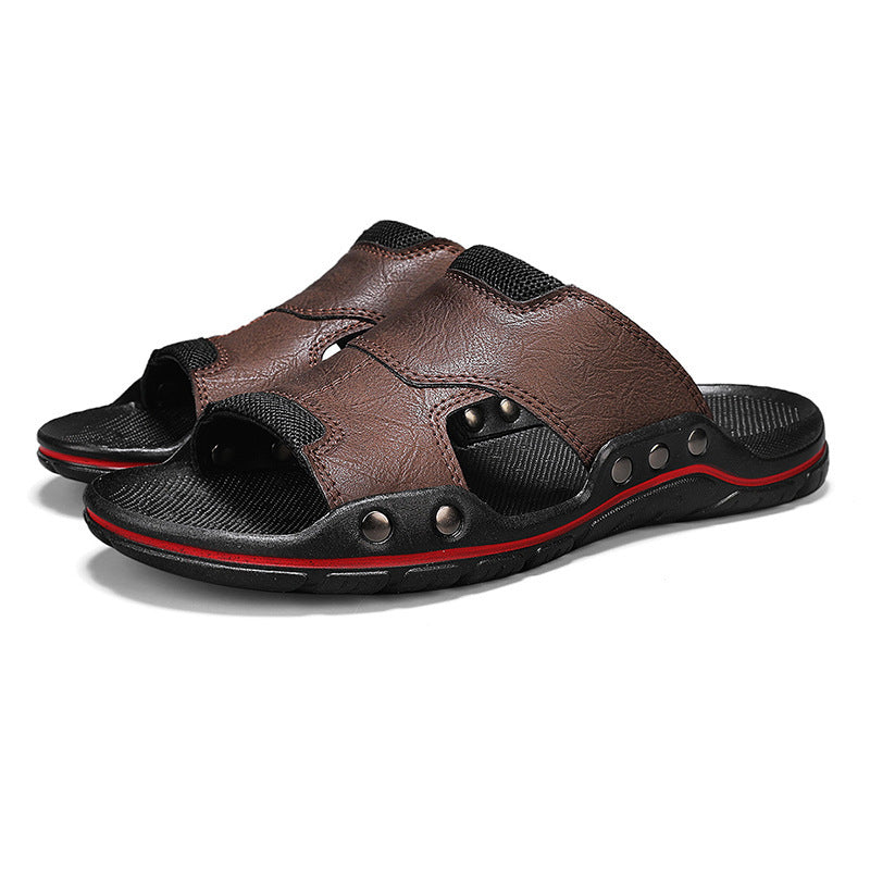 Non-slip Deodorant Men's Sandals Genuine Leather Outdoor Flip Flops