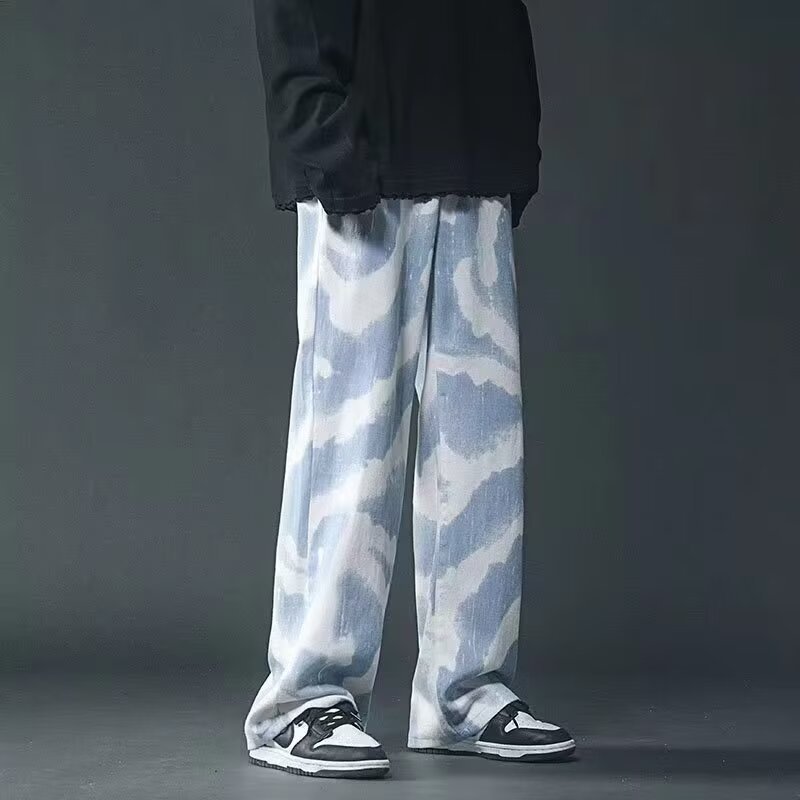 New High Street Tie-dyed Graffiti Wide-leg Pants Men