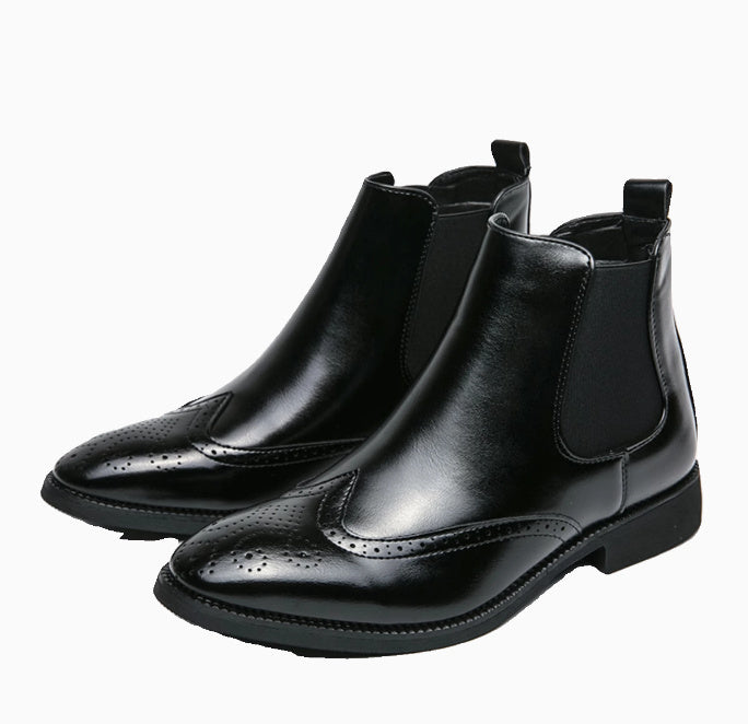 High-top Leather Shoes Men's Pointed Chelsea Booties