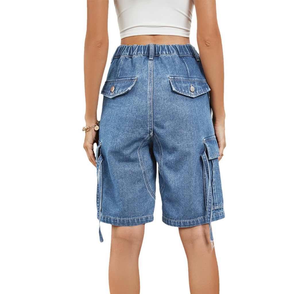 Washed Personalized Denim Cargo Pants Shorts