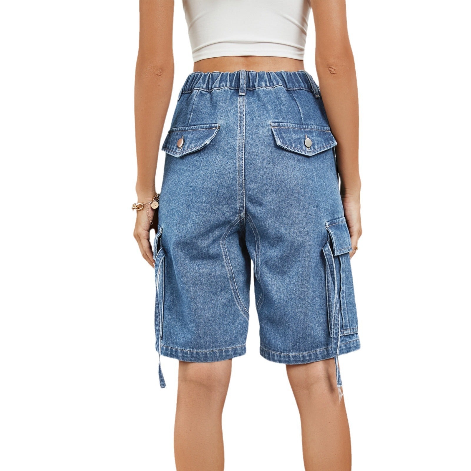 Washed Personalized Denim Cargo Pants Shorts