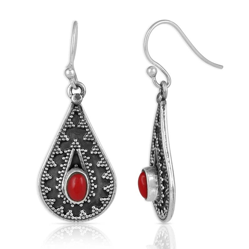 Water Drop European And American National Style Red Pine Gemstone Earrings