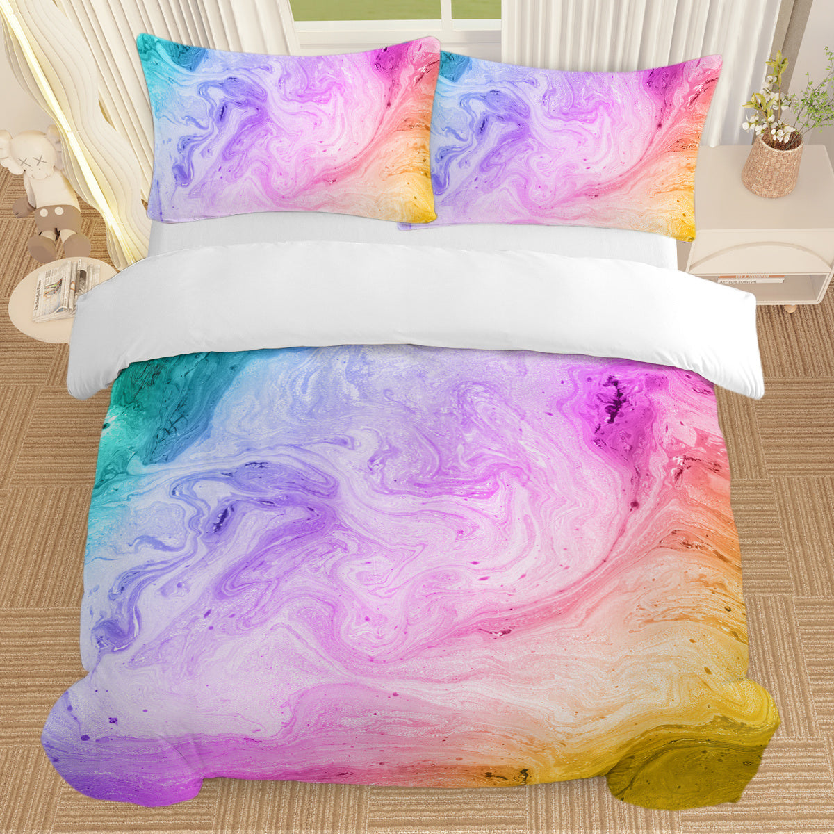 Girly Duvet Cover Rainbow Glitter Ombre Bedding Sets 3 Pcs Chic  Purple Blue Green Pastel Bed Spreads Sparkle Quilt Cover Set With 2 Pillow Shams