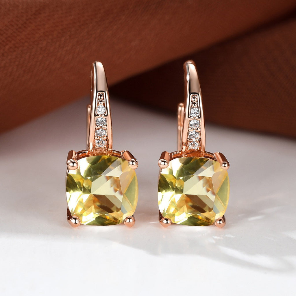 Square Zircon Inlaid Ear Hook Korean Style Fashion All-matching