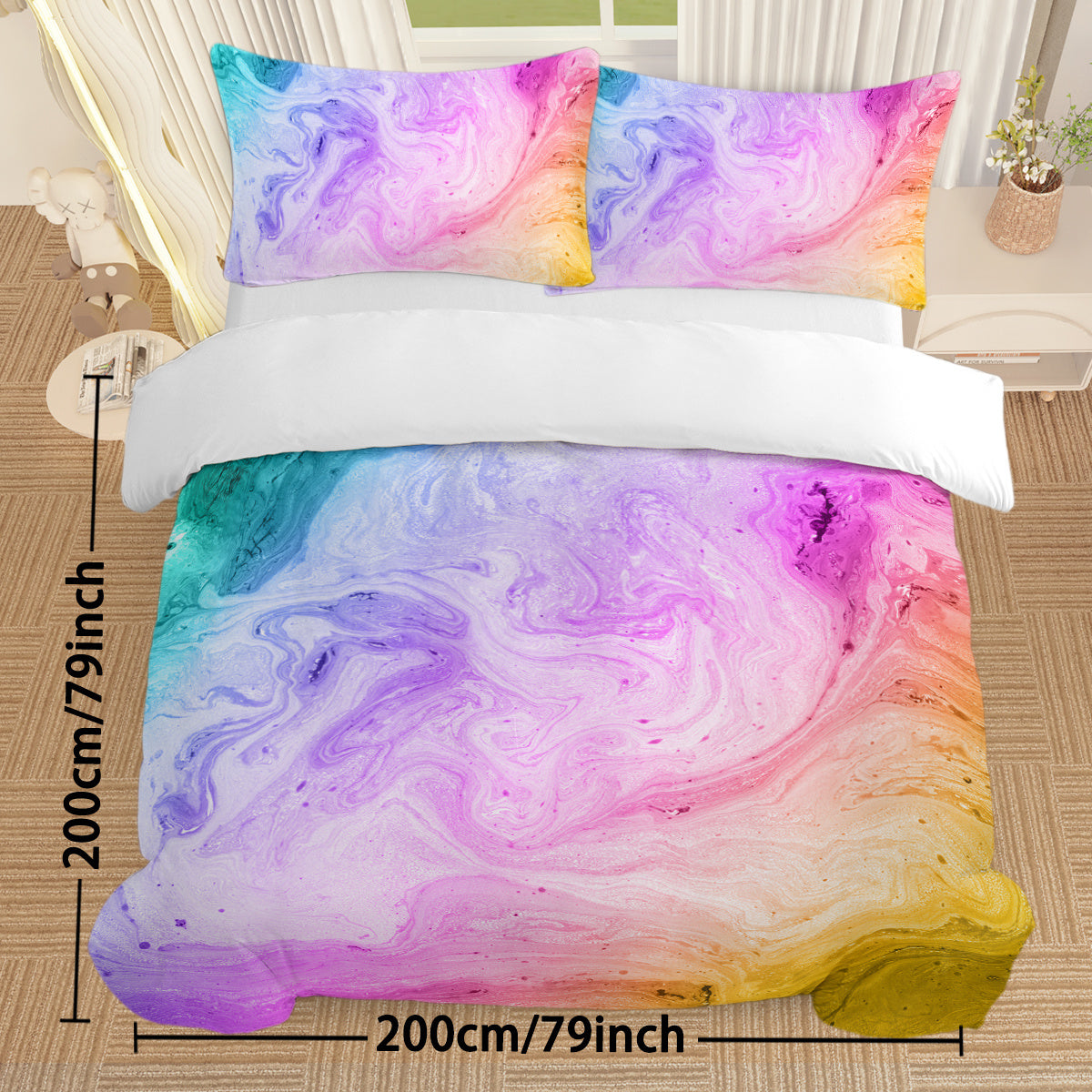 Girly Duvet Cover Rainbow Glitter Ombre Bedding Sets 3 Pcs Chic  Purple Blue Green Pastel Bed Spreads Sparkle Quilt Cover Set With 2 Pillow Shams