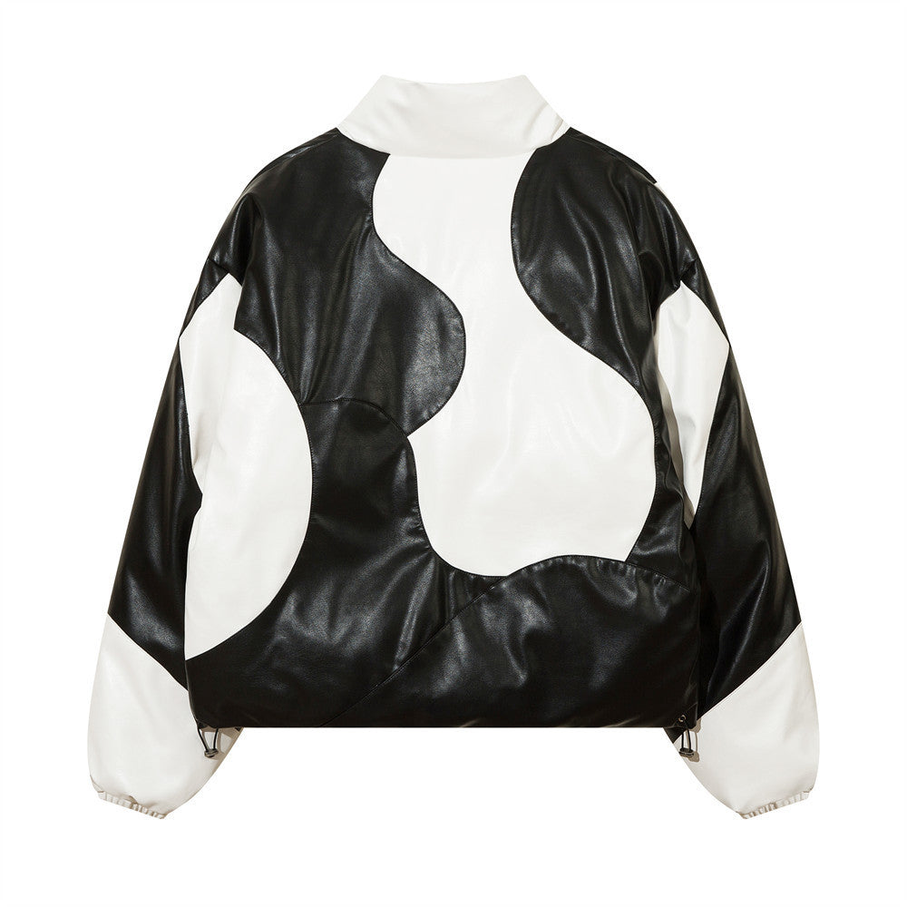 Stand-up Collar Cotton-padded Coat Winter Irregular Stitching Contrast Color