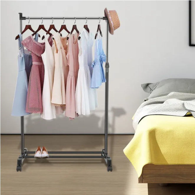 Adjustable And Foldable Clothes Hanger With Wheels