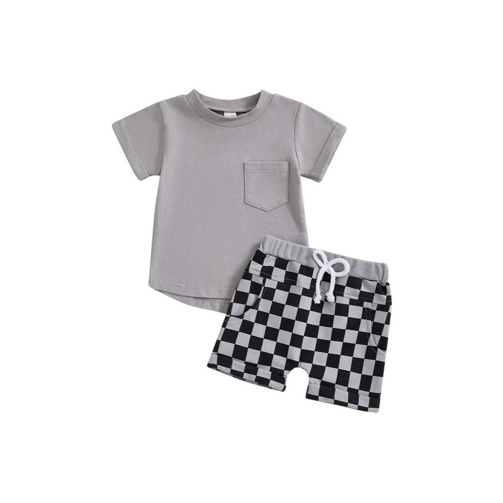 Fashion Personality Boy T-shirt Plaid Shorts Suit