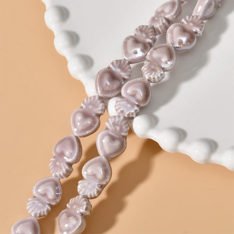 Cream Color Love Heart Small Torch Straight Hole Ceramic Beads