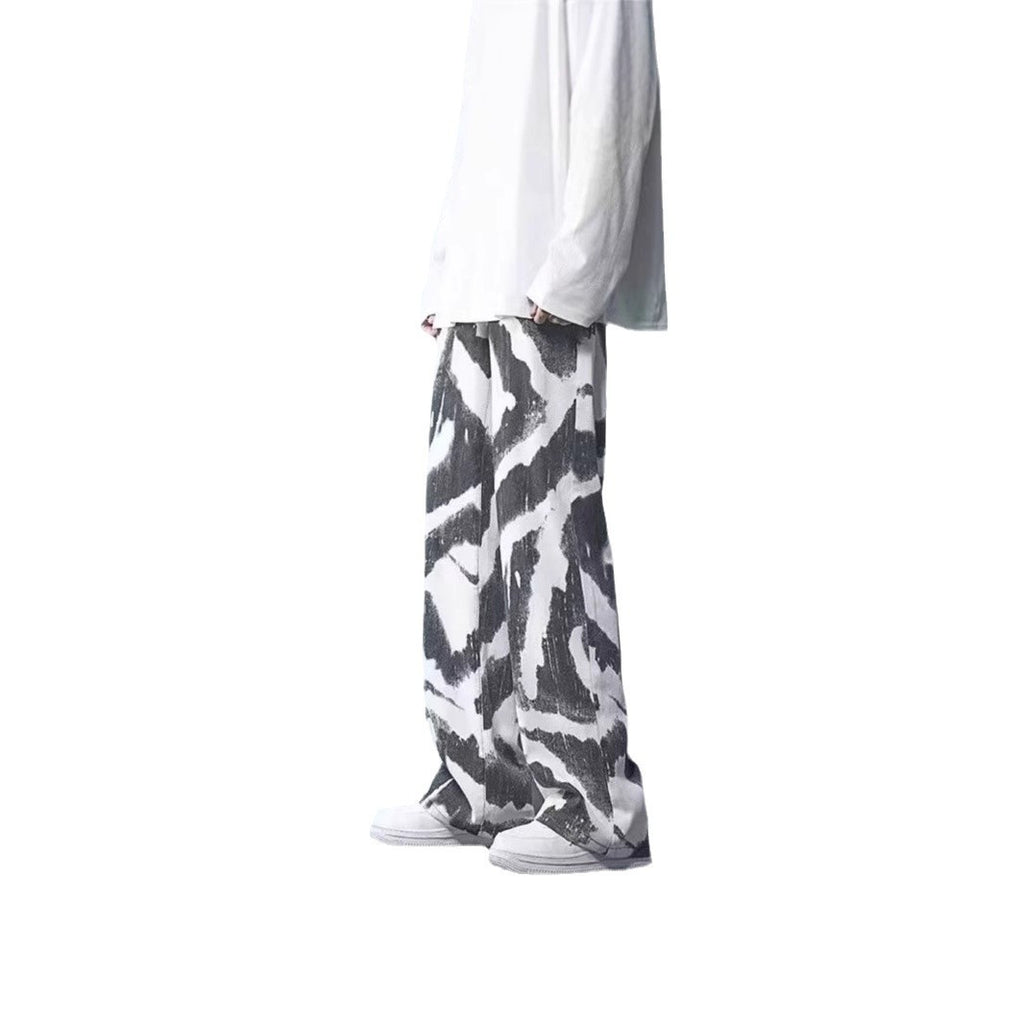New High Street Tie-dyed Graffiti Wide-leg Pants Men