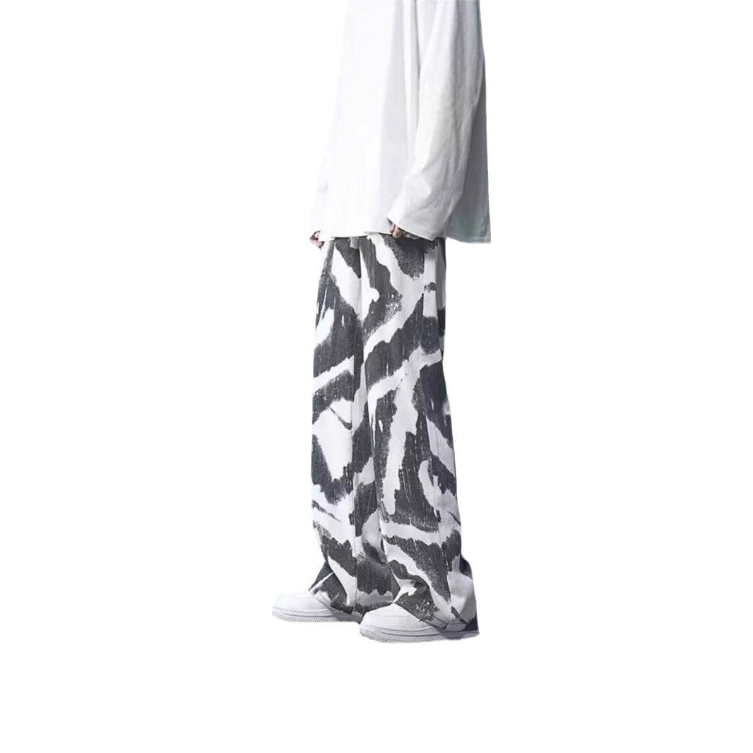New High Street Tie-dyed Graffiti Wide-leg Pants Men